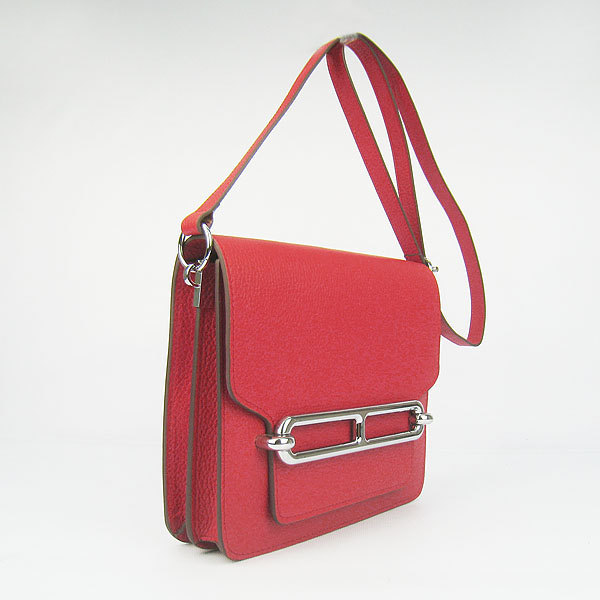 Fake Hermes Togo Leather Messenger Bag Red 8078